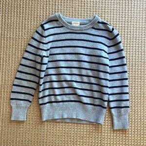 Crewcuts XS grey and navy striped sweater with brown elbow patches, like new